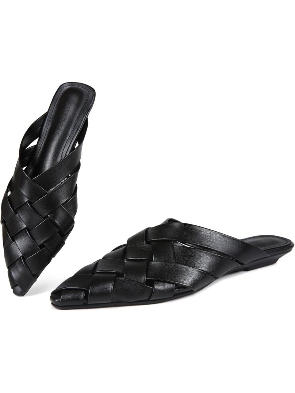 Women's Black Pointed Toe Mules Braided Slip On Flats Mules Comfortable Shoes